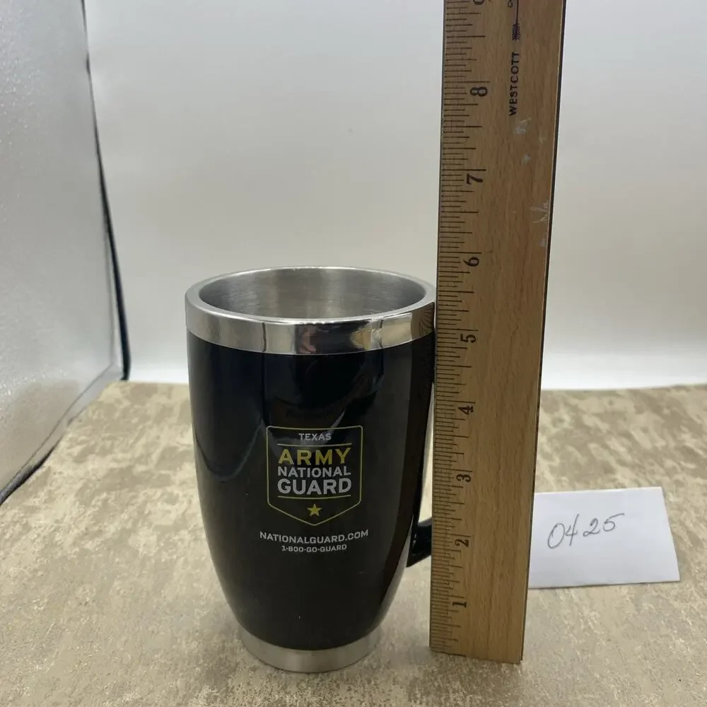Stainless Steel 5.5” Tall Coffee Mug Texas Army National Guard Logo Black & Silv